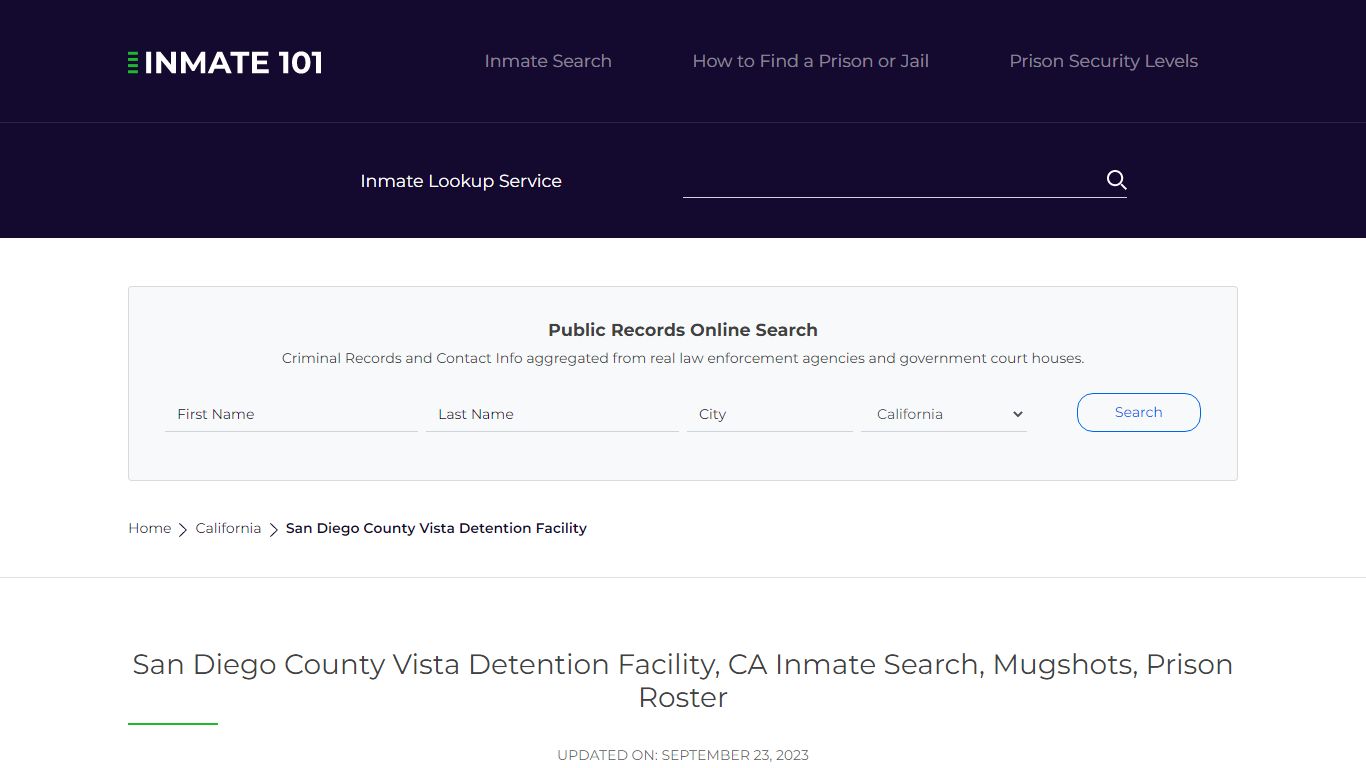 San Diego County Vista Detention Facility, CA Inmate Search, Mugshots ...
